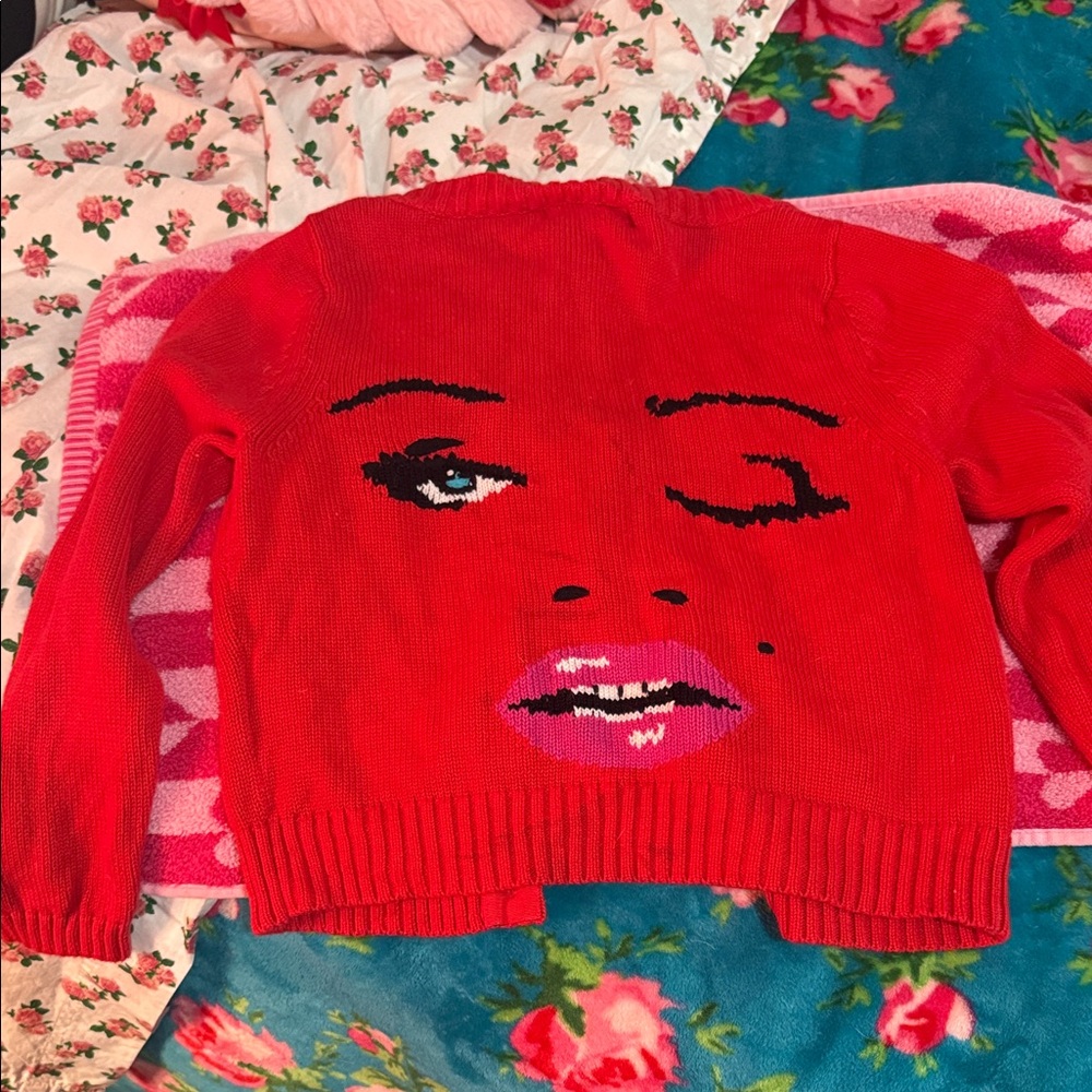 Betsey Johnson Red Marilyn Monroe intarsia cardigan
